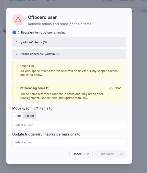 Offboard user
